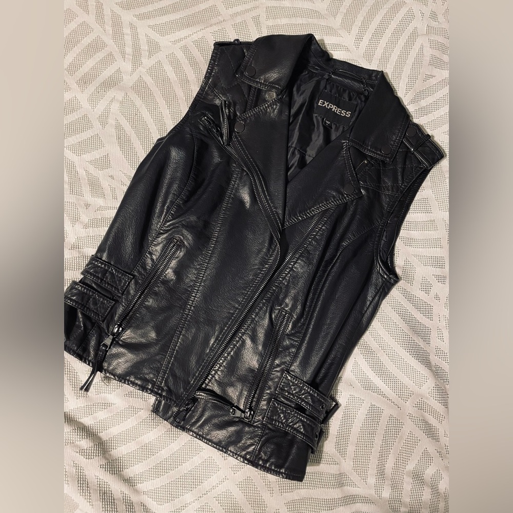 Black Faux Leather Moto Vest
